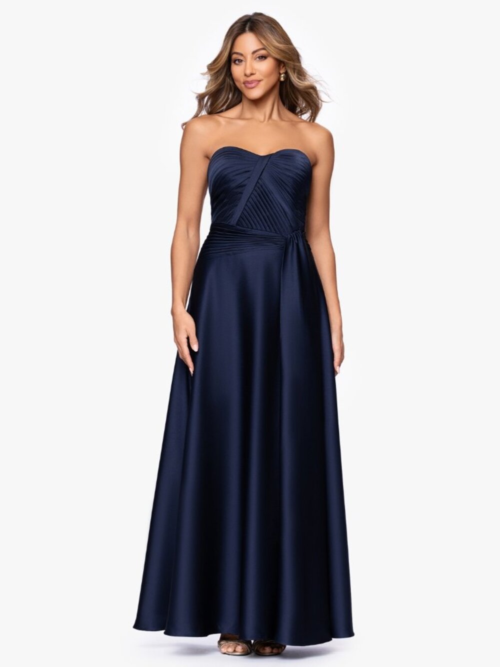 XSCAPE Size 10 Navy Hammered Satin Strapless Formal Gown NWT - Picture 3 of 9